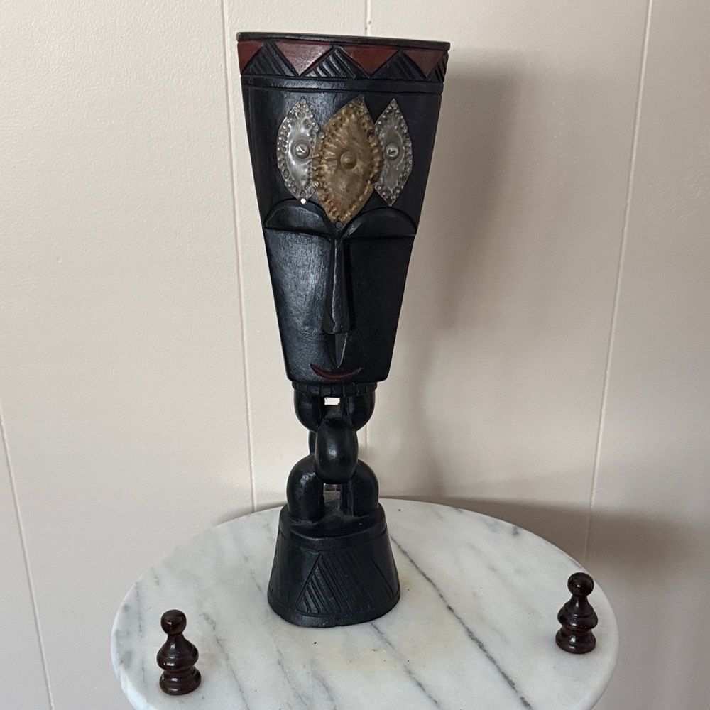 Black and Gold Tribal Mask Sculpture